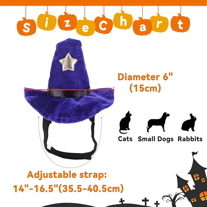 LESYPET Cat Costume Hat, Cat Wizard Hat with Bell, Dog Halloween Costume for Halloween, Christmas, Party