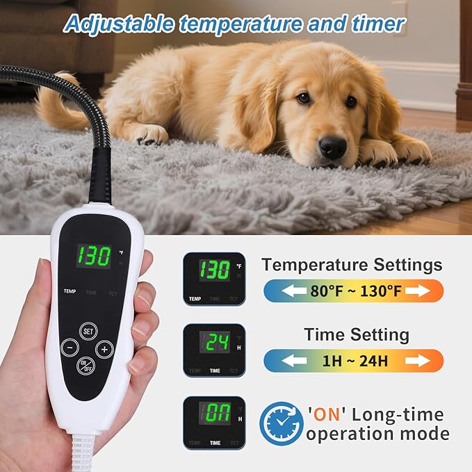 Large Dog Heating Pad 36x24 in with Smart Thermostat Switch and Power Line Protection Tube,Obtained MET and UL Dual Certification,Waterproof Pet Heating Pad for Dogs- Grey