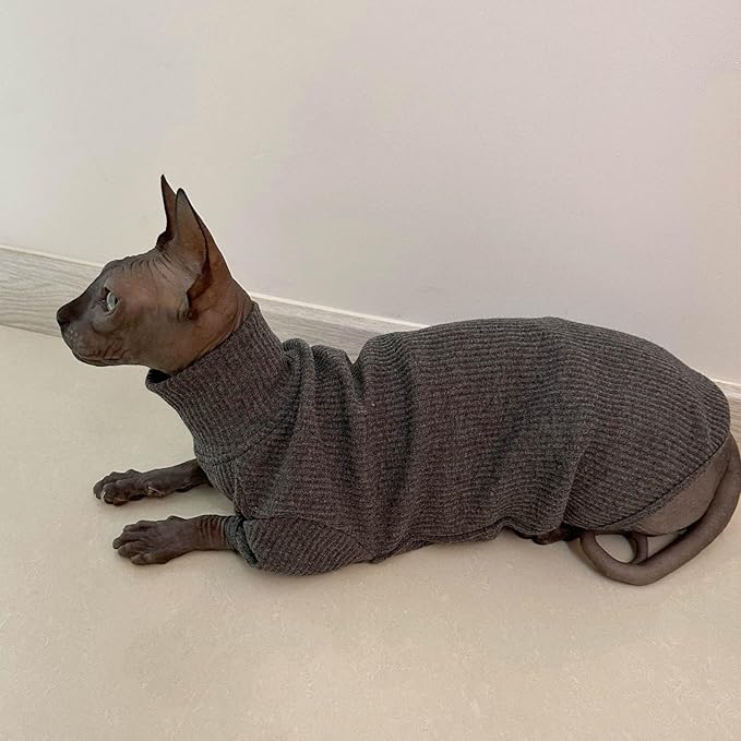 Sphynx Cats Shirt Cat Turtleneck Cotton Sweater Pullover Kitten T-Shirts with Sleeves Cat Pajamas Jumpsuit for Sphynx Cornish Rex, Devon Rex, Peterbald (XX-Large (Pack of 1), Deep Grey)