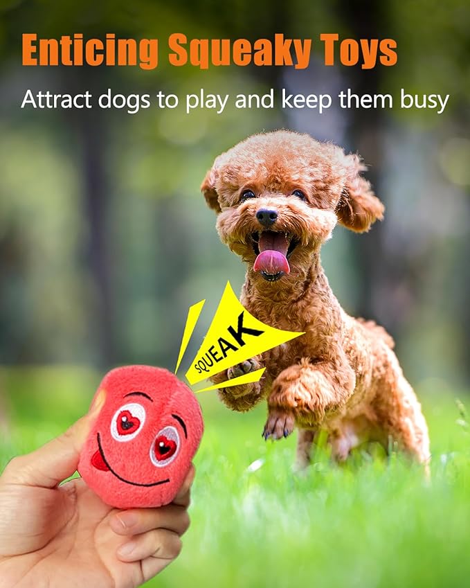 Squeaky Dog Toys, Stuffed Plush Puppy Toy Balls to Keep Them Busy, (12 Pack) Interactive Funny Pet Ball with Squeaker for Puppies Small Breed Dogs