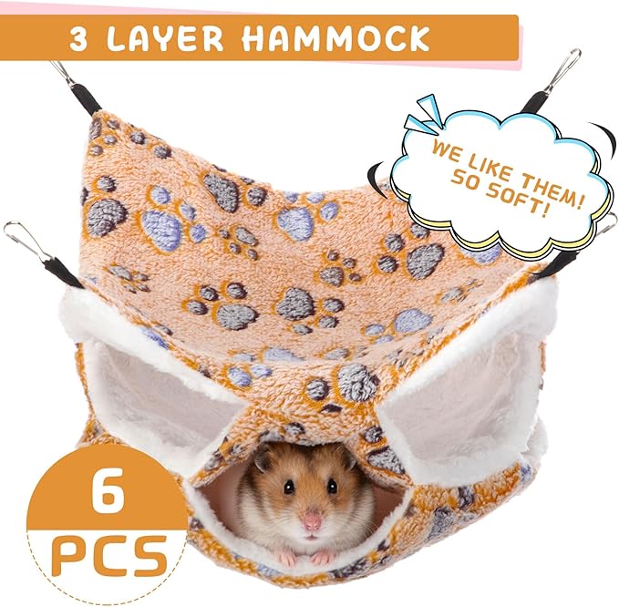 Sadnyy 6 Pieces Guinea Pig Rat Hammock Three Layer Ferret Bed Small Animal Hanging Pet Cage Hammock for Chinchilla Rat Sugar Glider Squirrel Reptiles(Trendy Pattern)