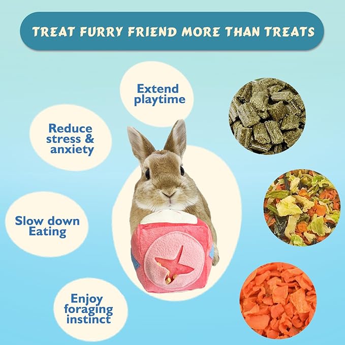 Large Rabbit Foraging Toy with Bell, Washable Snuffle Ball for Rabbits Toys Interactive Puzzle Bunny Toy Treat Dispenser Encourage Natural Foraging Skills Slow Feeder for Small Animals - Pink