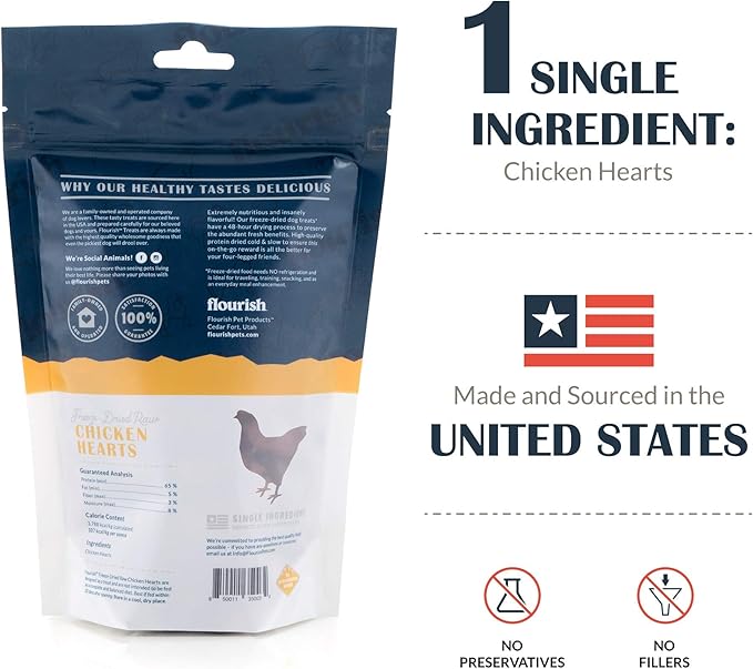 Flourish Pets Freeze Dried Raw Pet Treats for Dogs (Chicken Hearts, Small)