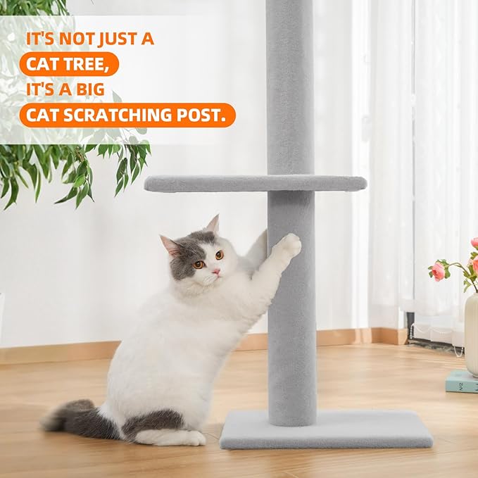 Cat Tree Floor to Ceiling Cat Tower 5-Tier Carpet Kitten Tree Cat Climbing Tower with Adjustable Height 98"-108", Tall Cat Trees with Platforms and Dangling Balls for Indoor Cats, Ash Grey