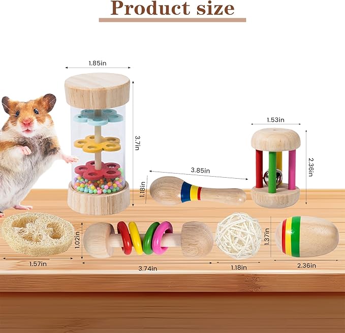 9 Pcs Wooden Bunny Toys,Bite-Resistant Guinea Pigs Toys,Safety Bunny Chew Toys,Multi-Colored Rabbit Teeth Grinding, for Hamsters Small Animals Playing Teeth Grinding Indoor Outdoor(Color)