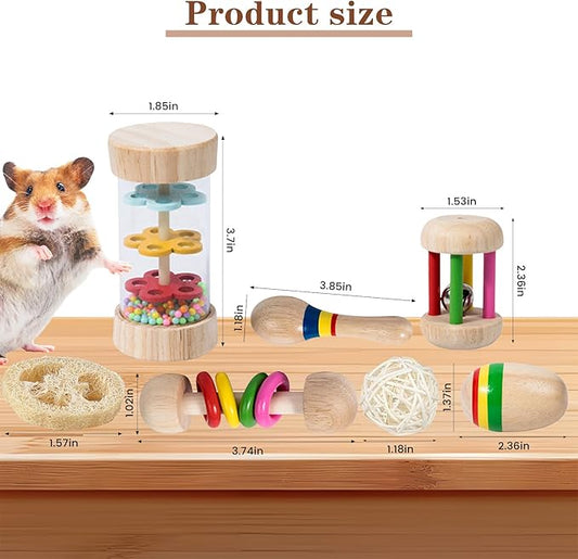 9 Pcs Wooden Bunny Toys,Bite-Resistant Guinea Pigs Toys,Safety Bunny Chew Toys,Multi-Colored Rabbit Teeth Grinding, for Hamsters Small Animals Playing Teeth Grinding Indoor Outdoor(Color)