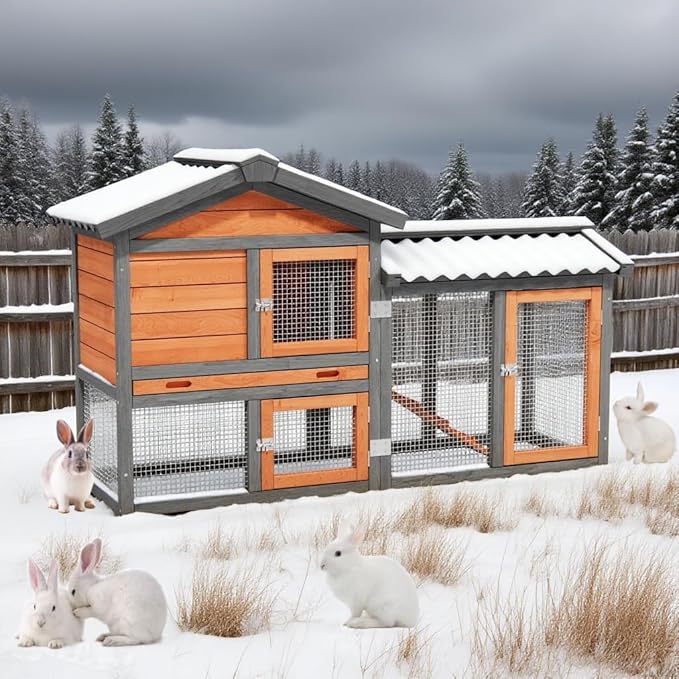 Chicken Coop,Wooden Duck House Outdoor Indoor,Hen House Poultry Quail Cage with Waterproof, Run, Elevated Retreat, Ramp, Door (Brown)