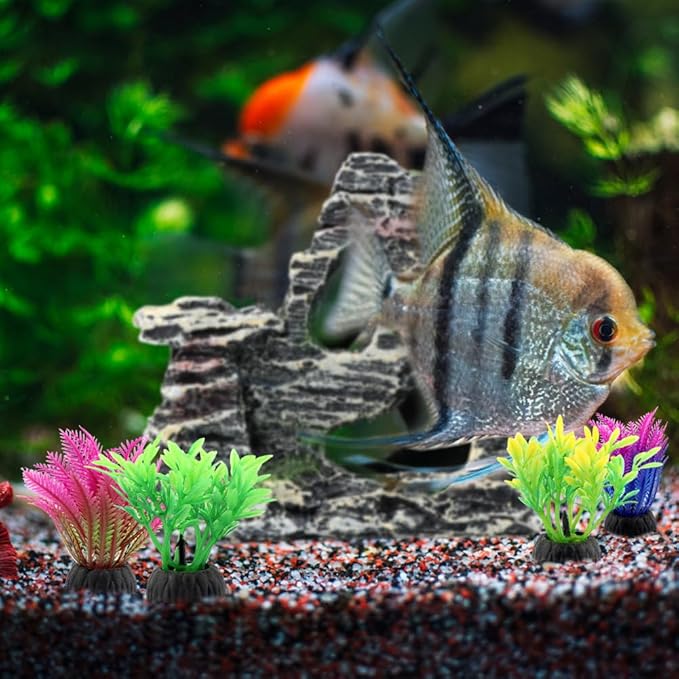 13-Piece Fish Tank Decor Kit: 12 Artificial Plants & Resin Mountain for Lifelike Freshwater/Saltwater Tanks – Hiding Holes, Low-Maintenance, Safe & Fade-Resistant