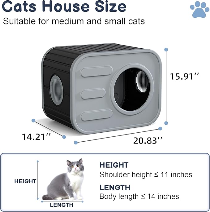 Outdoor Cat House, Outside Cat Shelter with Dual Ventilation Waterproof Resin Pet House for Indoor and Outdoor Use Shelter Pet Home for Cats Small Dogs, Blue