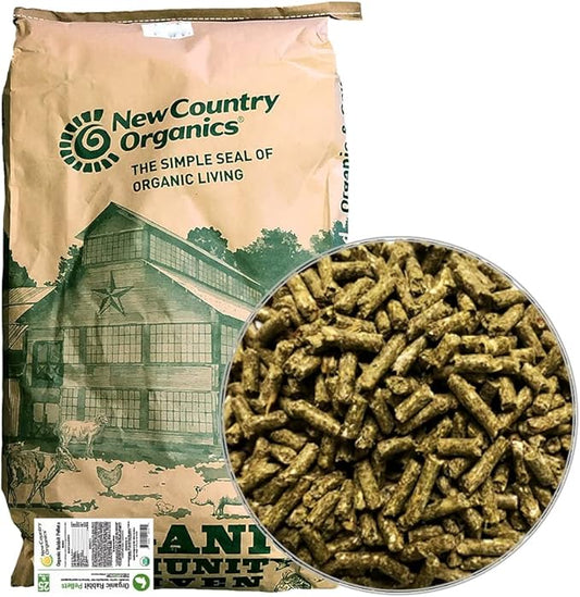 New Country Organics Rabbit Food Pellets - Essential Bunny Supplies - Corn-Free and Soy-Free - 15% Protein Rabbit Feed - Certified Organic and Non-GMO - 25 lbs