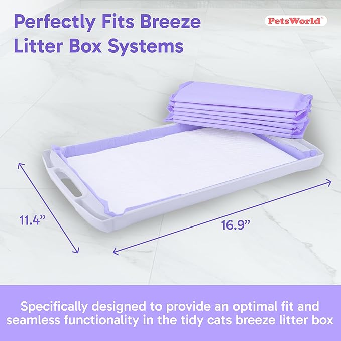 PETSWORLD Cat Pad Refills for Tidy Cats Breeze Litter System, Unscented, 100 Count 16.9x11.4 Inch
