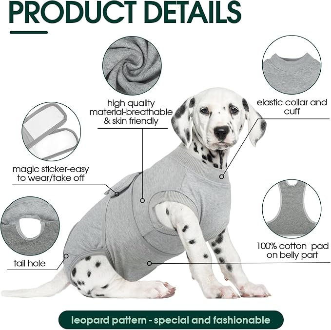 Kuoser Dog Recovery Suit for Male Dogs, Post-Surgery Bodysuit for Spay Neuter, Dog Onesie After Surgery, Anti-Licking Pet Surgical Recovery Suit, Gray M
