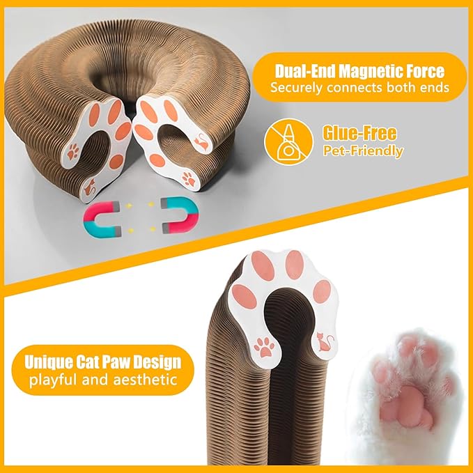 2 PCS Kitty Curls Cat Scratcher, Foldable Magnetic Cat Toy Scratching Board with Bell Balls, Reversible Corrugated Cardboard for Claw Care and Furniture Protection