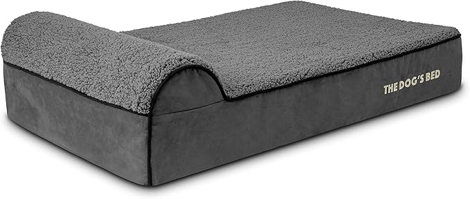 The Dog’s Bed Orthopedic Headrest Dog Bed Large Grey Plush 40x25, Memory Foam, Pain Relief for Arthritis, Hip & Elbow Dysplasia, Post Surgery, Lameness, Veterinary Approved, Waterproof Washable Cover