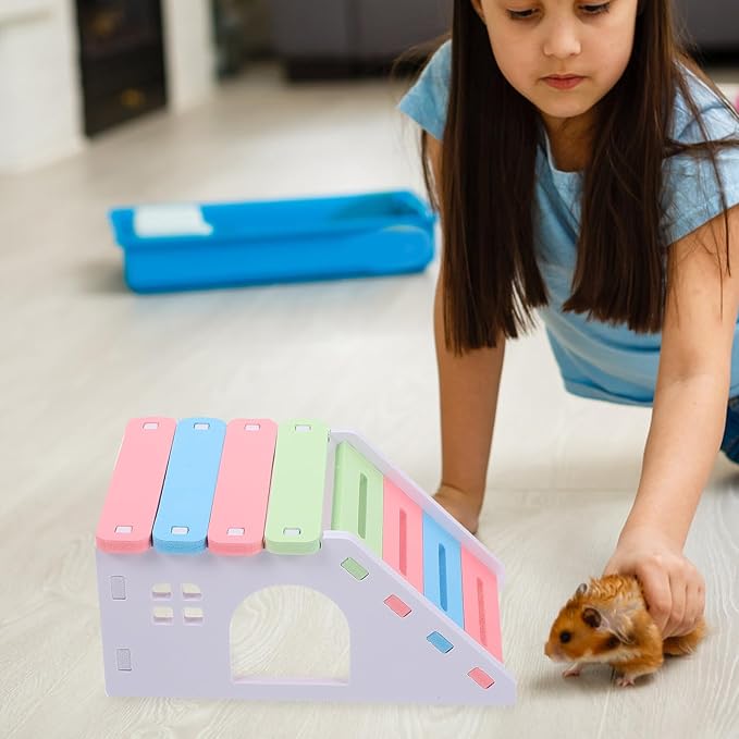 LOGOFUN Hamster Wooden House Hamster Wood Hideout with Climbing Ladder Guinea Pig Wood House Small Animal Toys for Pet Supplies