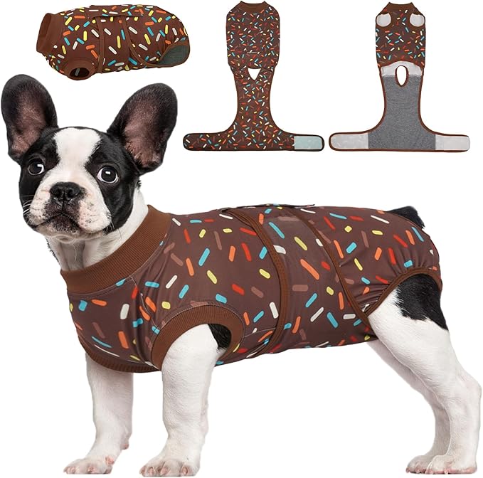 Kuoser Dog Recovery Suit for Post-Surgery Care, Spay Neuter Bodysuit for Female & Male Dogs, Anti-Licking Surgical Onesie, Snug Fit for Abdominal Wound Protection & Skin Healing, Brown XS