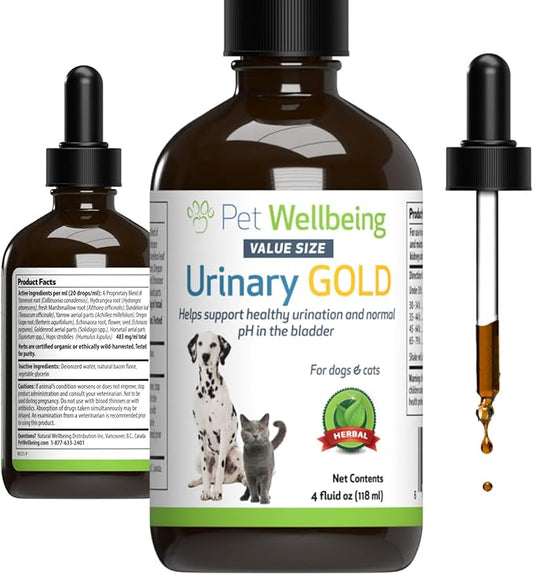 Pet Wellbeing Urinary Gold for Dogs - Vet-Formulated Multi-Herb Urinary Tract Support - Bladder Health & Urinary System Wellness - Holistic Dog Supplement - Liquid Formula 4 oz (118 ml)