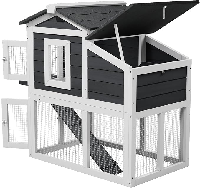 Chicken coop, Chicken Run, Duck coop,Outdoor Chicken Coop for 2-4 Chickens Wooden Hen House Poultry Pet Hutch Run Cage (White)