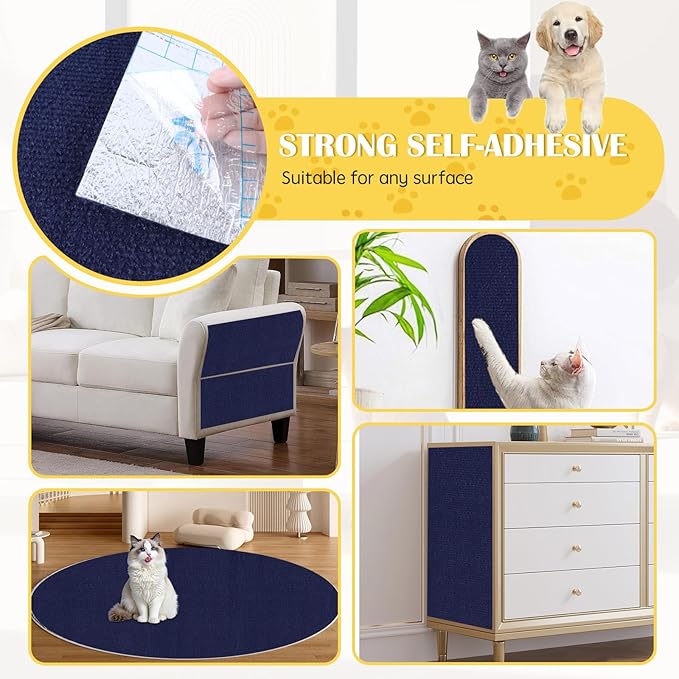 Self-Adhesive Cat Scratch Mat Trimmable Cat Scratching Post Carpet 39in Durable Carpet Mat Pad Replacement for Cat Tree Shelves Post Couch, Furniture, Walls & Doors DIY Cat Climbing Mat(Dark Blue)