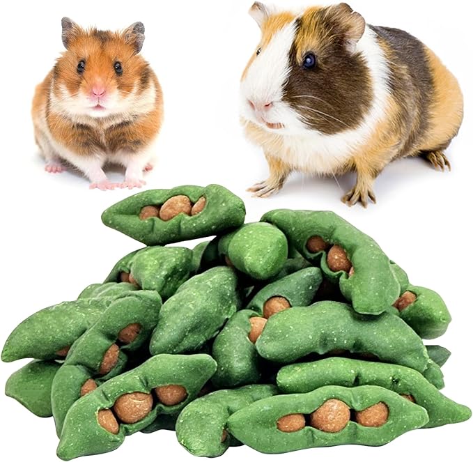 Fhiny Peapods Hamster Chew Toys, 12 PCS Natural Timothy Grass Carrot Guinea Pig Chew Toys for Teeth Handmade Small Animal Molar Snacks Dental Care for Bunny Chinchilla Hamster Gerbil Boredom Breaker