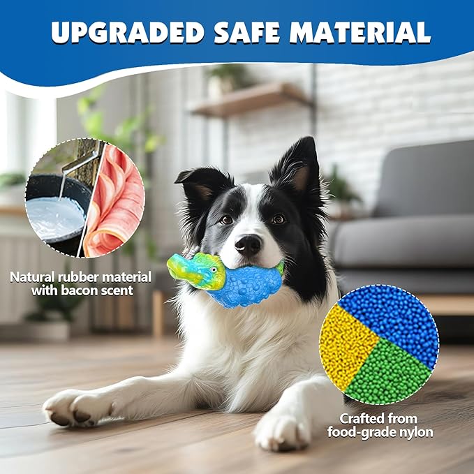 Dog Toys for Aggressive Chewers - Indestructible Dog Toy Squeaky Chew Toys for Large and Medium Breeds to Keep Them Busy, Bacon Flavor (Azure Blue)