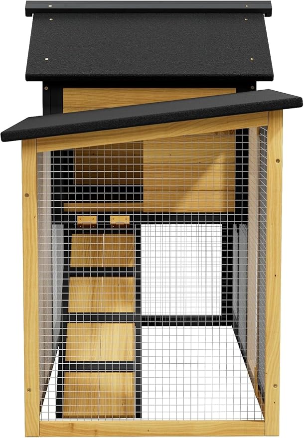 Bunny Cage Premium Rabbit Hutch with Leak-Proof Roof, 2-Story Bunny House for Guinea Pigs & Hamster,Wooden Chicken House with Deep Pull-Out Tray, Waterproof Chicken Coop for Outside (Yellow Black)