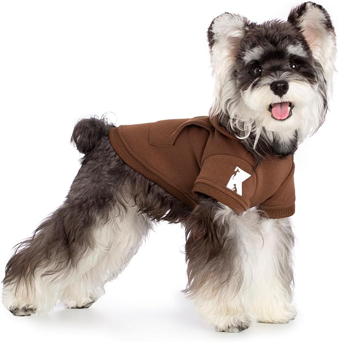 Koneseve Dog Hoodie & Cat Sweater, Warm Fleece Hooded Soft Winter Sweatshirt for All Breeds, Cozy Pet Clothes, Brown, 2XL