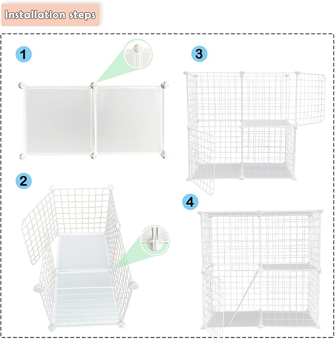 2 Tier Metal Cat Cage Indoor Detachable Cats Cages DIY Pet Playpen Portable Removable Kitten Collapsible Playpen for Small and Medium Cats Kittens Kitty (White 29.52 x 15.35 x 28.74 in)