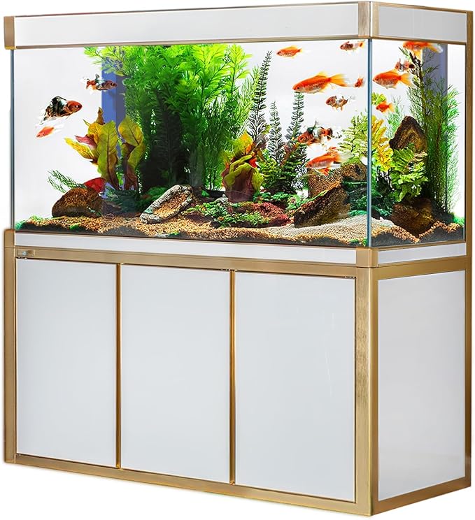 175 Gallon Aquarium Tempered Ultra-Clear Glass with Complete Setup in White with Gold Trims