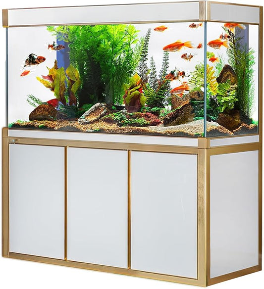 175 Gallon Aquarium Tempered Ultra-Clear Glass with Complete Setup in White with Gold Trims