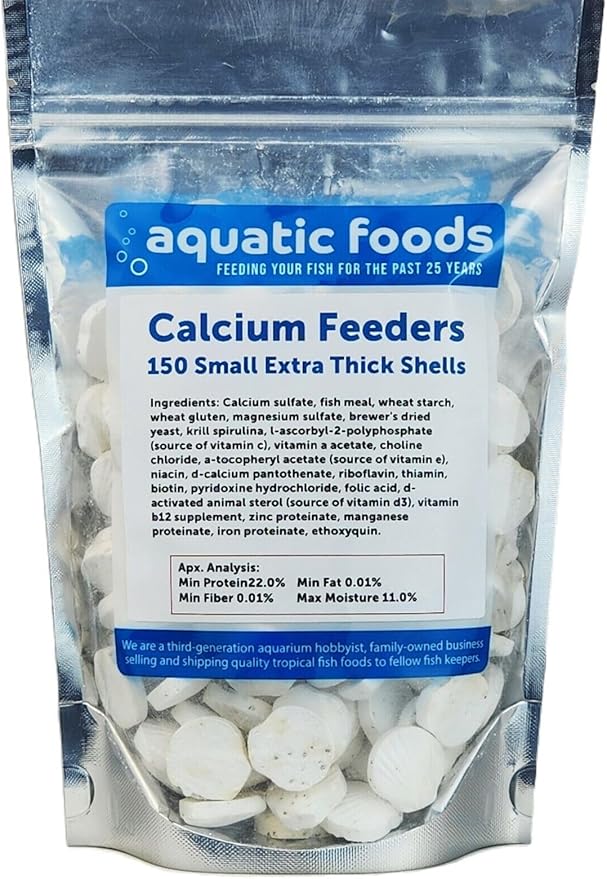 Aquatic Foods Inc. Calcium Feeder Small Shells. Extra Thick Shells for Shrimp, Snails, Crabs, Crayfish, Hermit Crabs and All Tropical Fish…150 Count Bag