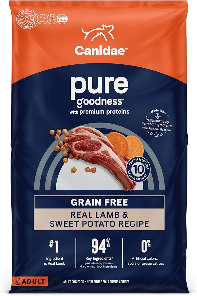 Canidae Pure Limited Ingredient Premium Adult Dry Dog Food, Real Lamb & Sweet Potato Recipe, 22 lbs, Grain Free