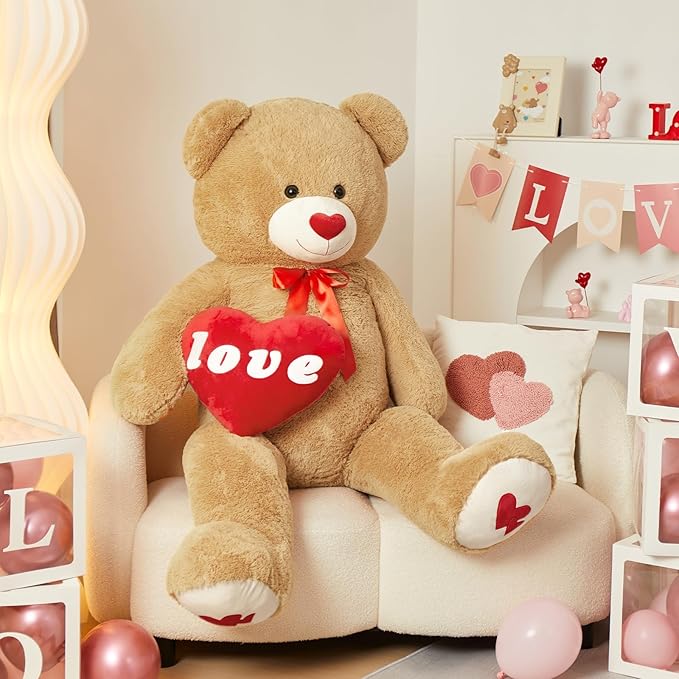 MorisMos Love Heart Giant Teddy Bear 5ft, I Love You Huge Bear Plush for Girlfriend, Jumbo 5 Foot Stuffed Animal Gifts for Boyfriend, Lover on Valentines, Anniversary, Birthday
