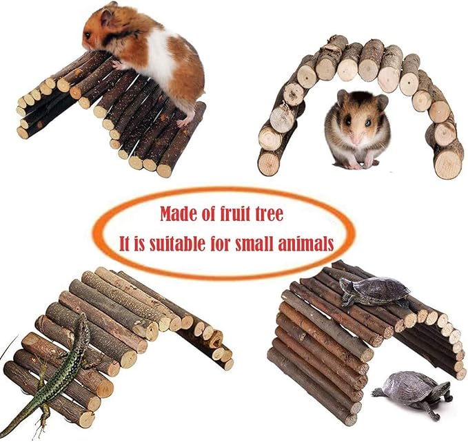 Hamiledyi 4PCS Hamster Bridge Wooden Bridge Toy Rat Ladder Natural Wooden Hideout Tunnel Ladder Hamster Cage Accessories Chew Toys for Guinea Pig Rat Chinchilla Reptile