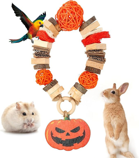 Rabbit Toys for Bunnies, Natural Guinea Pig chew Toys for Teeth for Chinchilla Toys Guinea Pigs Bunny Hamsters Ratsand Other Small Pets Teeth Chew Grinding Toy Hanging Halloween-Themed
