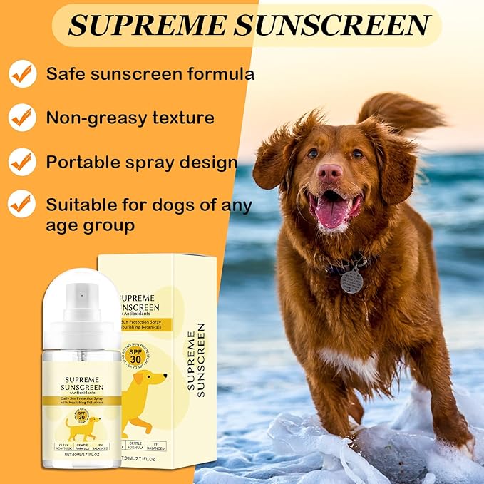 SPF 30 Dog Sunscreen Spray - Water-Resistant, UV Protection for Ears, Nose and Paws - Vitamin E Enriched, Broad Spectrum - Dog Camping Gear - Gentle Sunscreen for White Dogs