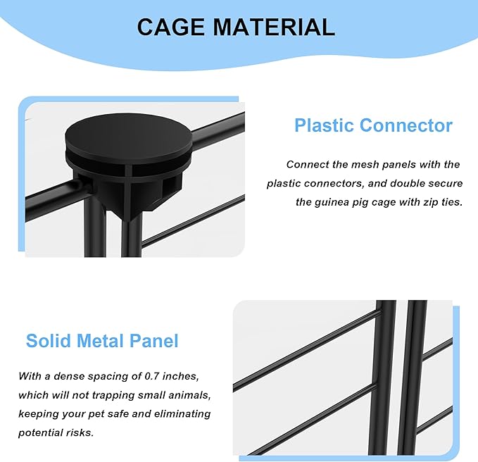 Guinea Pig Cages with Liner, 8-Sqft Small Animal Pet Playpen Indoor C&C Habitat Cage for Rabbit Puppy Hedgehog Outdoor Metal Yard Fence, 12 Panels (B011-07 cage&Liner)