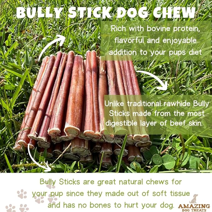 Amazing Dog Treats - 6 Inch Medium Size Bully Sticks (40 Count) - Bulk Bully Sticks for Dogs - No Hide Bully Stick Dog Bones