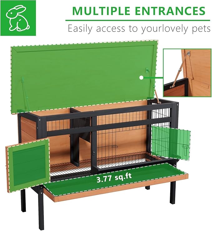Rabbit Hutch Outdoor,Rabbit Hideout,Bunny Hideout,Bunny House for Guinea Pigs & Hamster,Wooden Chicken House with Deep Pull-Out Tray, Waterproof Chicken Coop for Outside (Orange Black)