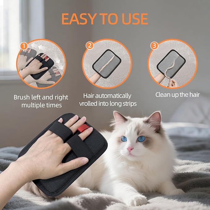 2 Pcs Pet Hair Removal Gloves, Reusable Pet Hair Remover, Electrostatic Cat & Dog Hair Remover for Couch, Furniture, Carpet, Curtain, Washable Cat Grooming Gloves, Animal Fur Remover Tool