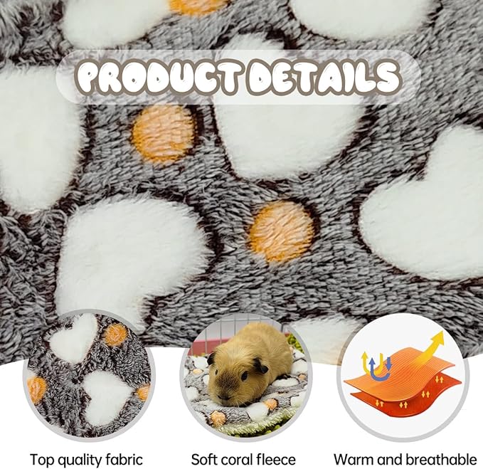 4 Pieces Guinea Pig Bunny Comfortable Bed Mats Pads, Rabbit Warm Soft Bed, Hamster Bedding Pad Mats for Small Animals Chinchilla Hedgehog Baby Cats (14.9"X11.8", 1.Hearts Pattern)