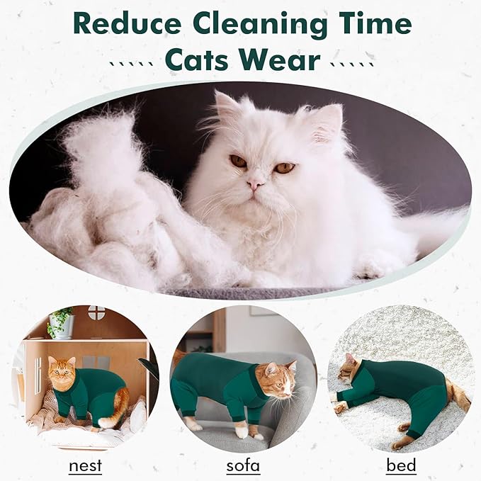DENTRUN Cat Recovery Suit, Kitten Hair Sticky Onesie, Surgical Cone Alternative Shirts for Female Male After Surgery, Hair Spreading Prevent Clothes Pajama Apparel