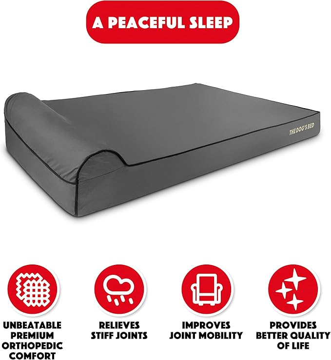 The Dog’s Bed Orthopedic Headrest Dog Bed XXXL Grey/Black, Memory Foam, Pain Relief for Arthritis, Hip & Elbow Dysplasia, Post Surgery, Lameness, Waterproof Washable Cover