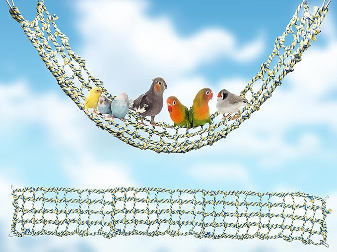 Colorful Bird Rope Net, Pet Hanging Hammock, Ladder Bridge, Small Animal Toy, Cage Decor Accessories for Rat Hamster Bird Ferret