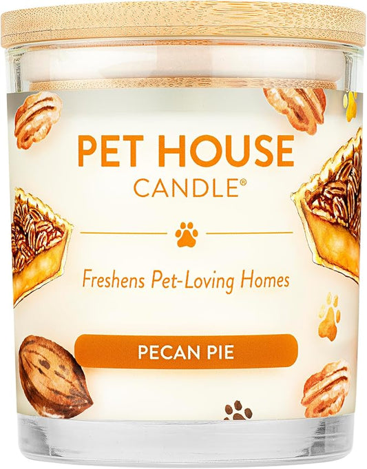 One Fur All Pet House Candle Plant-Based/Soy - Clean Burning Scented, Long Lasting Pet Odor Candle for Home - Pecan Pie