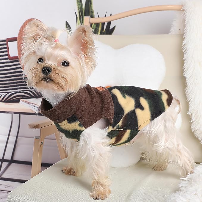 Dog Sweaters for Small Dogs Girl Boy Fleece Puppy Sweater Warm Soft Pet Holiday Clothes for Small Cats Dogs Chihuahua Sweatshirt, S, Camouflage