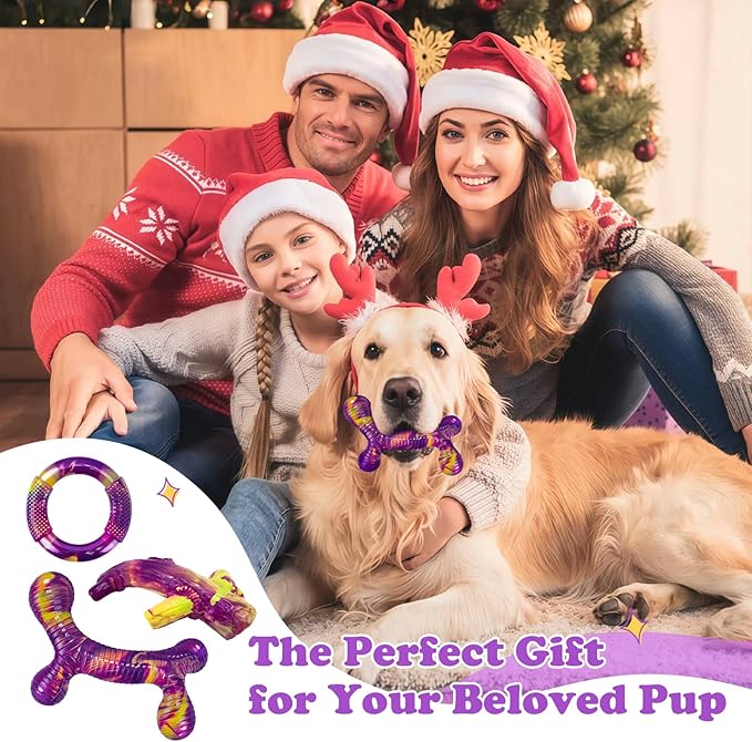 Indestructible Dog Toy 3Pack, Dog Chew Toys for Aggressive Chewers, Tough Dog Toys to Keep Them Busy for Medium Large Breed, Bacon Flavor (Purple)