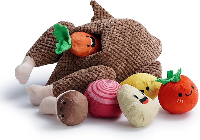 Nocciola 7 in 1 Stuffed Turkey Squeaky Fall Dog Toys, Soft Interactive Cognitive Enrichment Hide and Seek Dog Chew Toys for Large Medium Small Dogs, Cute Plush Pet Supplies 7 Packs
