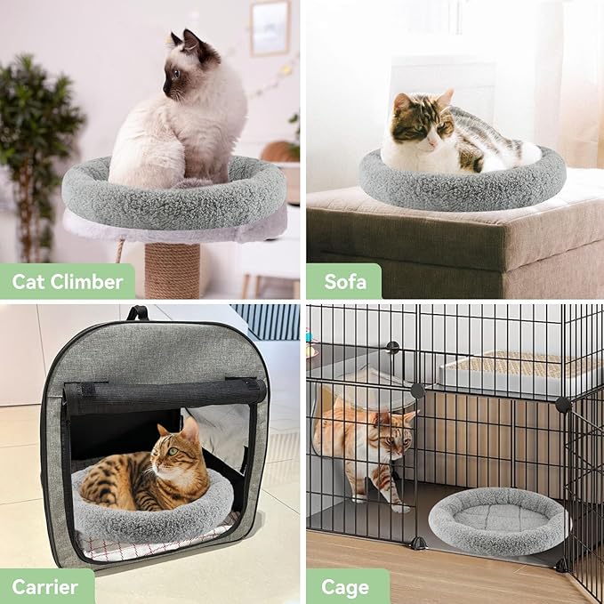PETLESO Cat Bed Mat 15.75" Round Pad with Pillow Around, Indoor Soft Warm Pet Bed for Cats Dogs Rabbit Curling Sleep/Nap, Antiskid Bottom, Washable, Medium