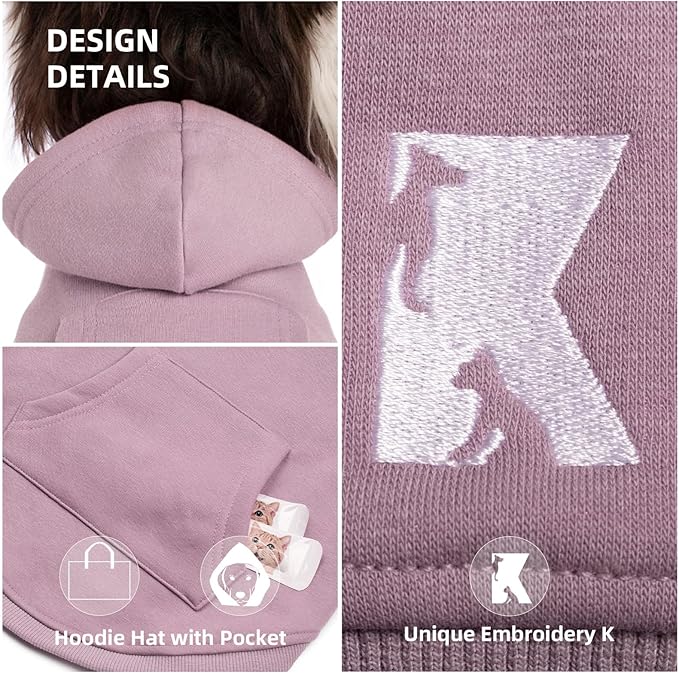 Koneseve Dog Hoodie & Cat Sweater, Warm Fleece Hooded Sweatshirt with Pocket for Small to Large Pets, Cozy Winter Outfit, Purple, 2XL